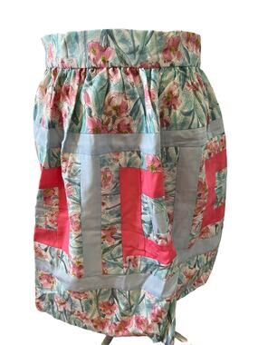 Vintage baby blue and bright pink Floral half apron